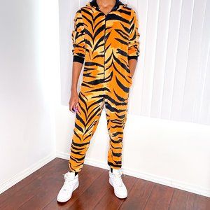 BLACK & ORANGE TIGER ONSIE WITH HOOD